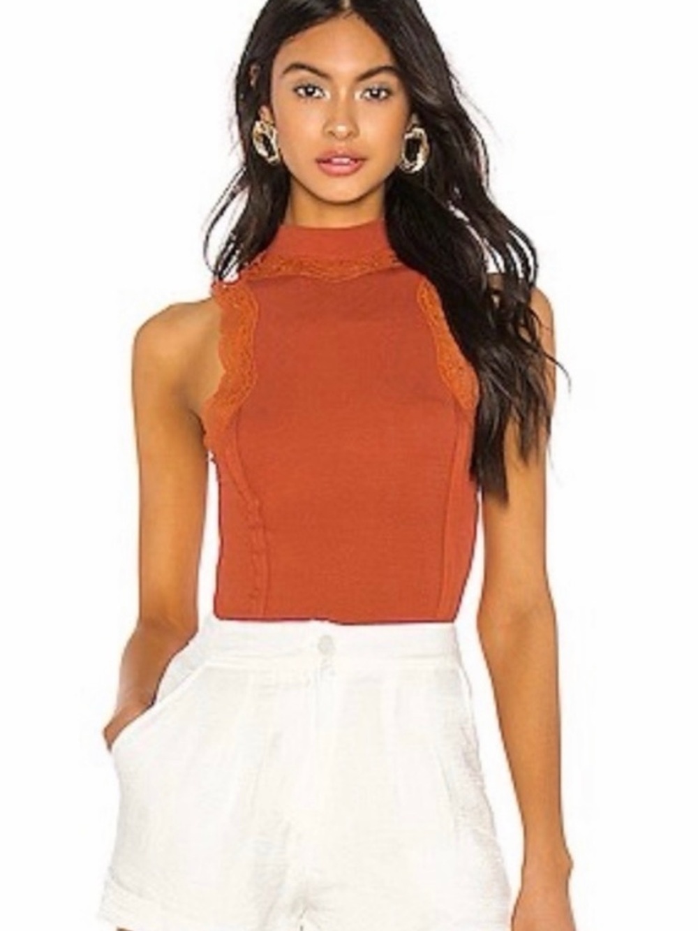 New Free People Dale Open Back Lace Trim Tank